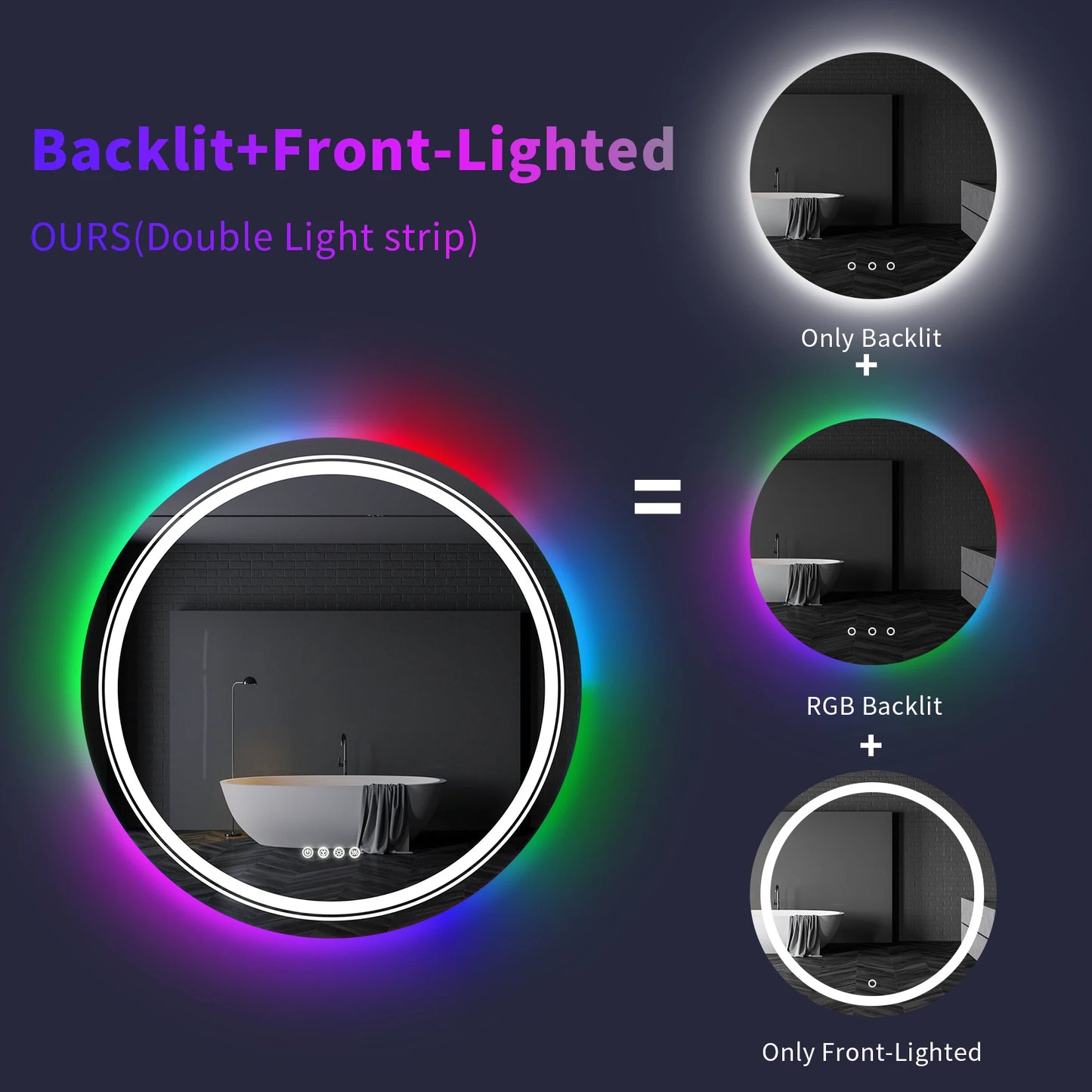 Large Round RGB Color Changing LED Bathroom Mirror