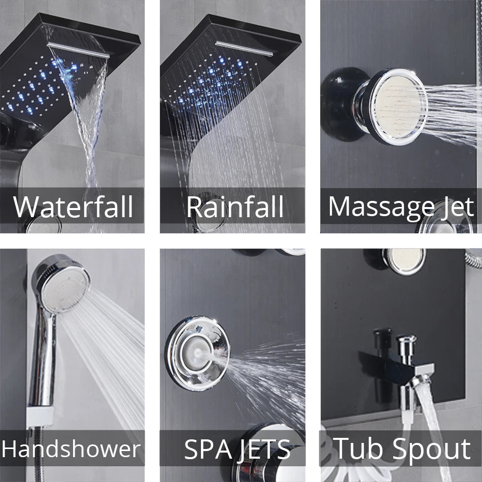 Luxury LED Rainfall Shower Panel System with Temperature Display