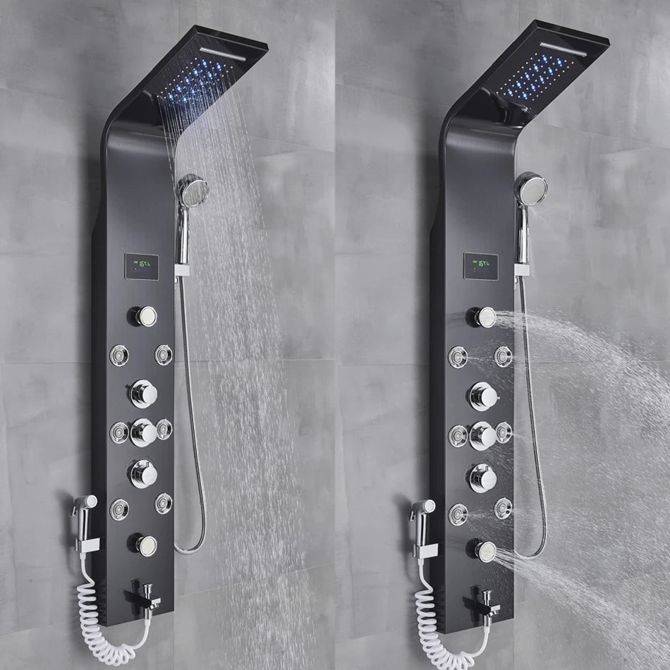 Luxury LED Rainfall Shower Panel System with Temperature Display