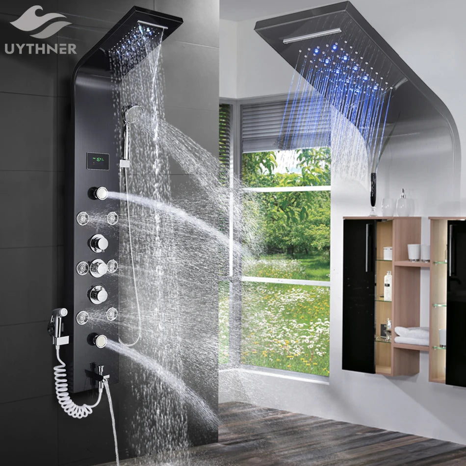 Luxury LED Rainfall Shower Panel System with Temperature Display