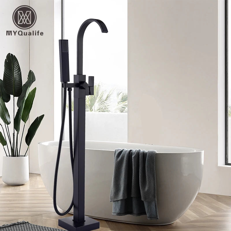 Luxury Matte Black Freestanding Bathtub Faucet