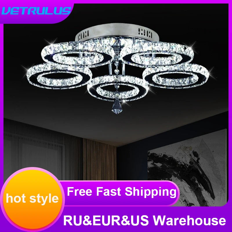 Modern LED Crystal Chandelier Pendant Light Fixture