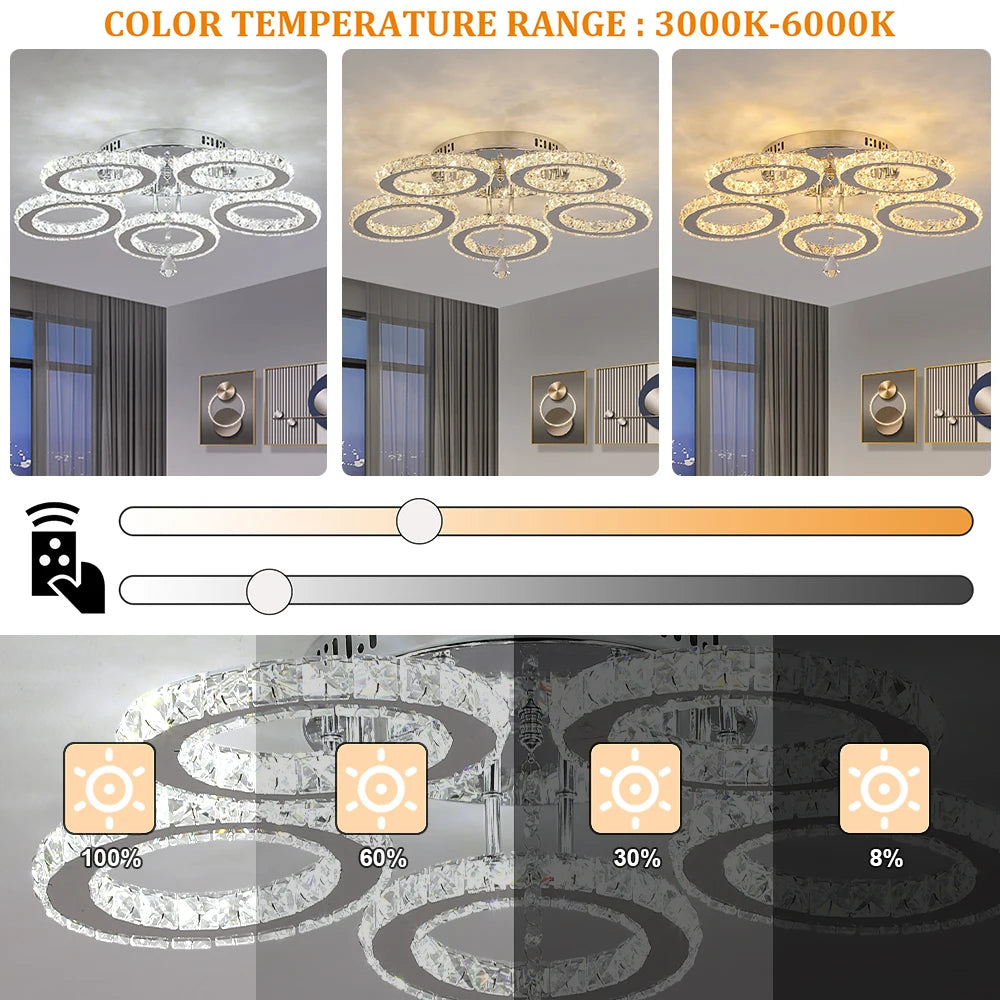 Modern LED Crystal Chandelier Pendant Light Fixture