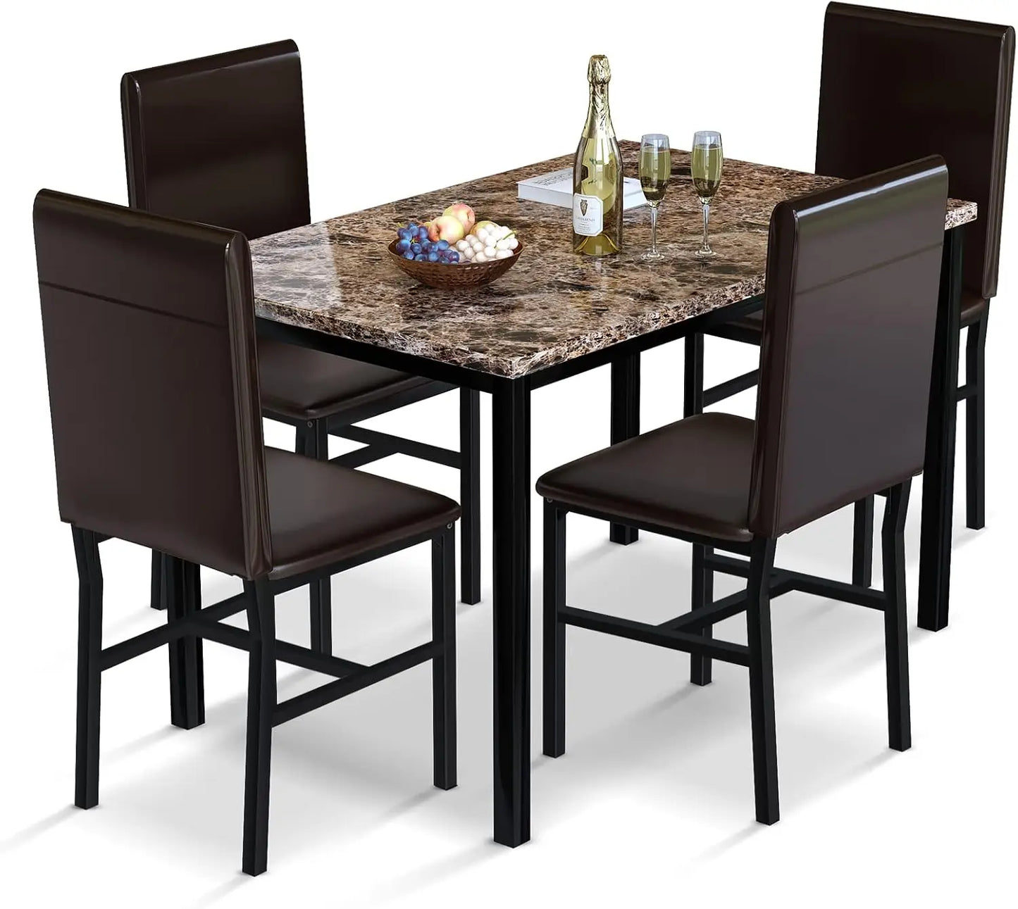 Modern Faux Marble Dining Table and Chair Set