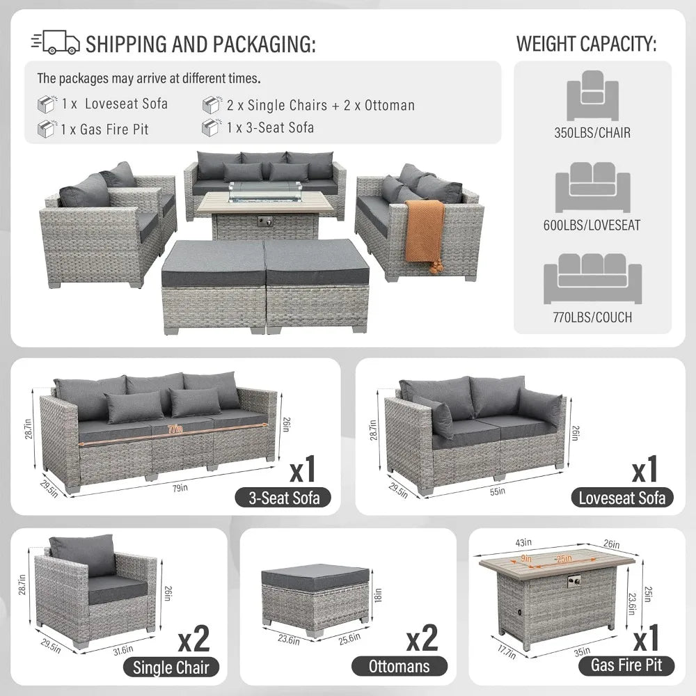 Gray Rattan 7 Piece Outdoor Sectional Sofa Set