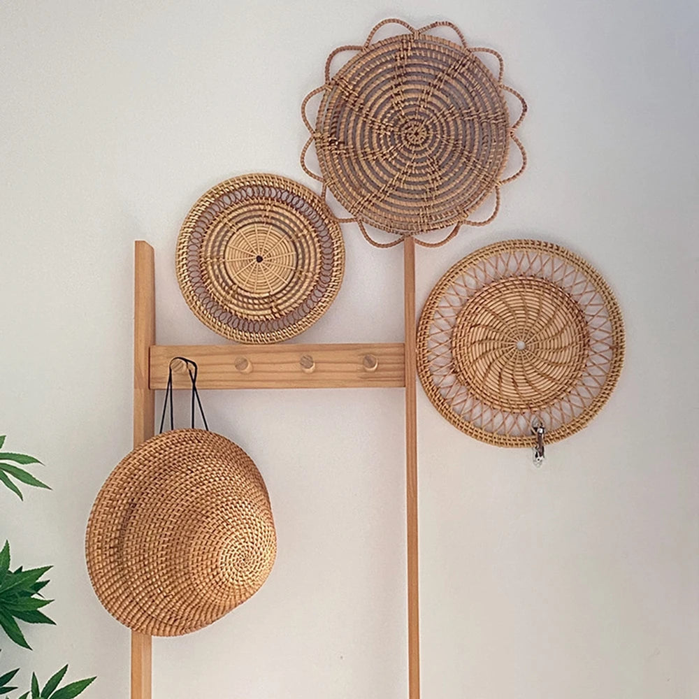 Boho Rattan Wall Basket Decor for Home