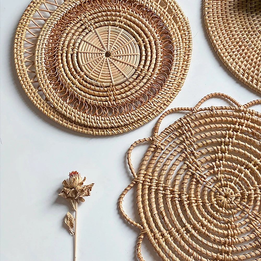 Boho Rattan Wall Basket Decor for Home