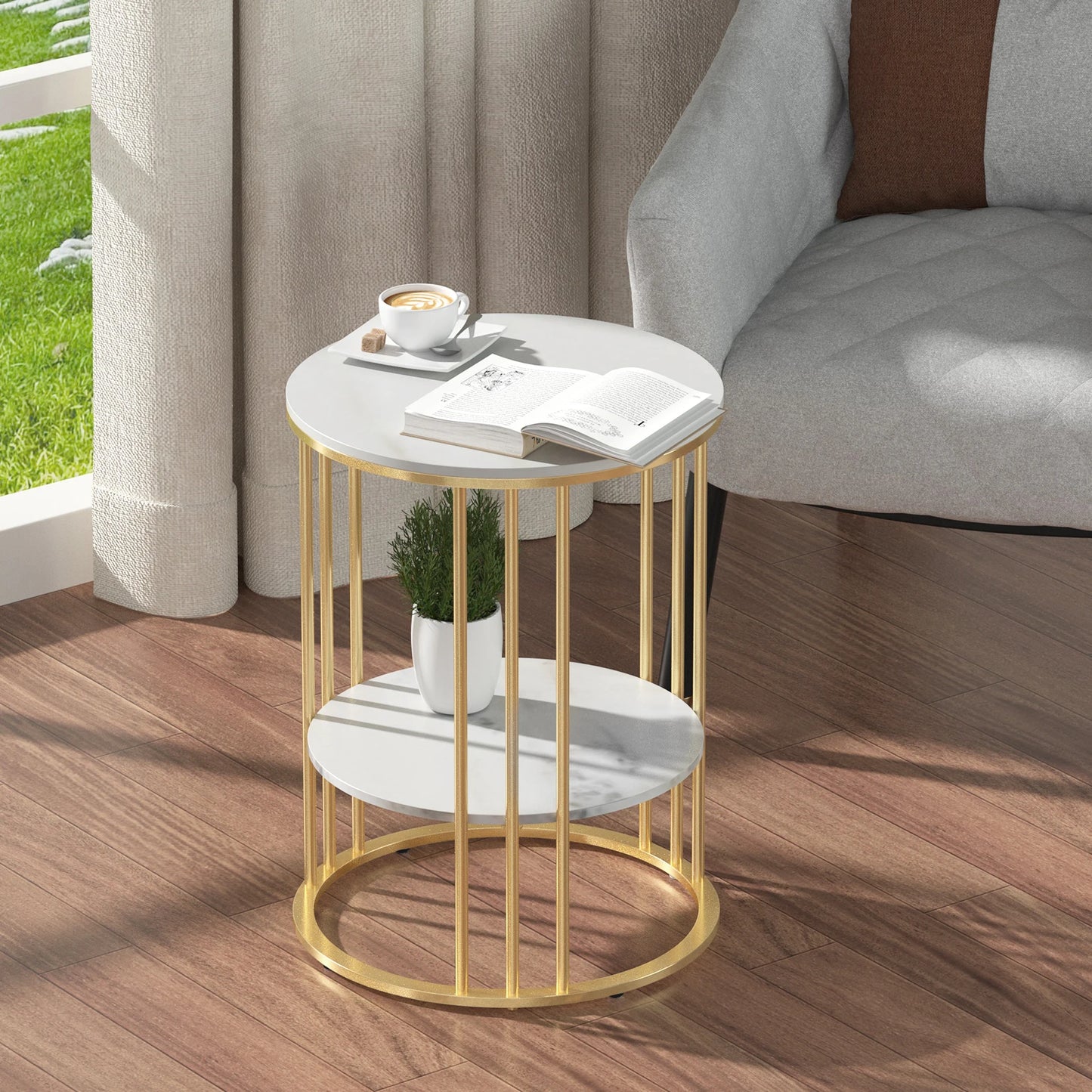 Nordic Style Round Marble Accent Table with Storage