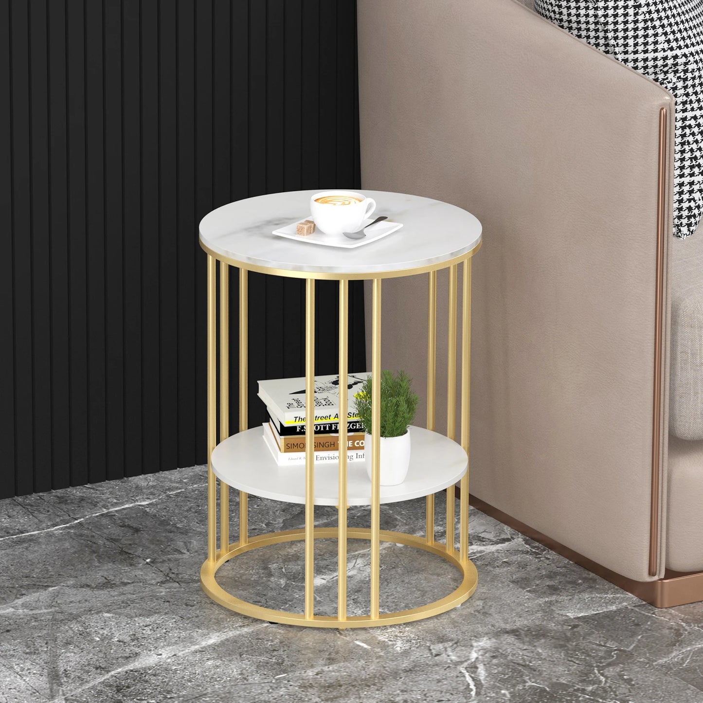 Nordic Style Round Marble Accent Table with Storage