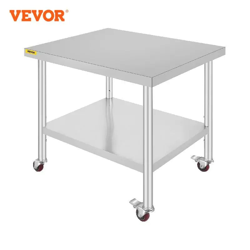 Stainless Steel Kitchen Prep Table with Wheels and Backsplash