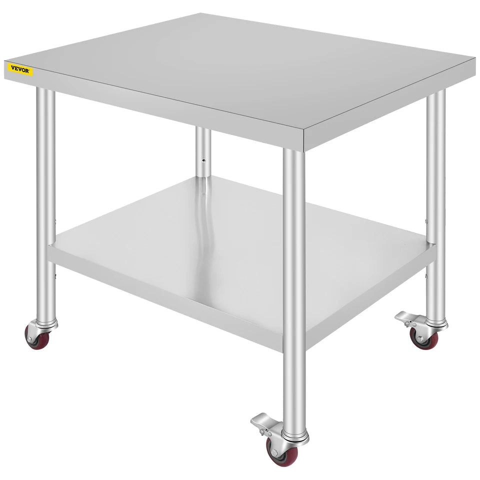 Stainless Steel Kitchen Prep Table with Wheels and Backsplash