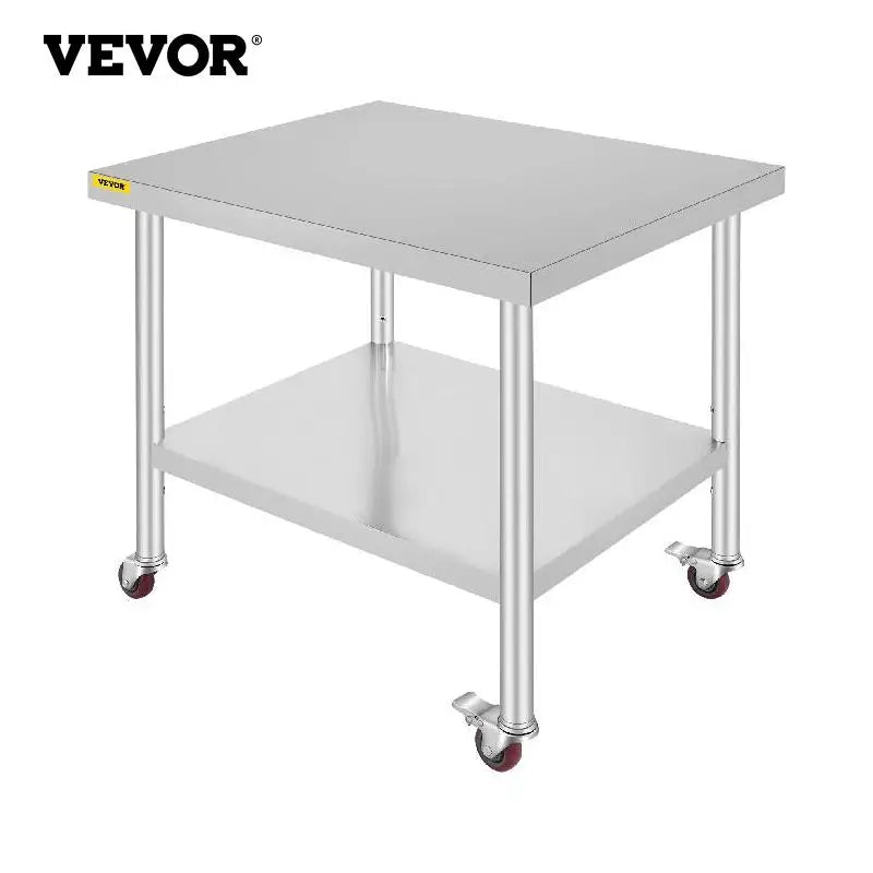 Stainless Steel Kitchen Prep Table with Wheels and Backsplash