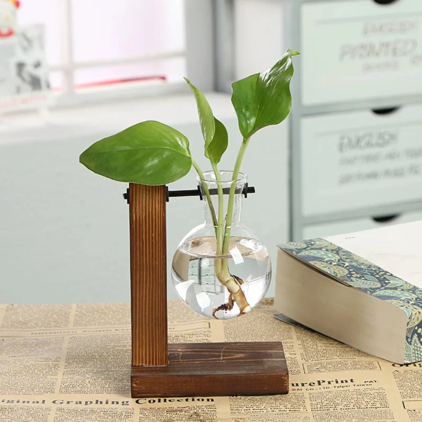 Vintage Wooden Frame Terrarium Glass Flower Pot