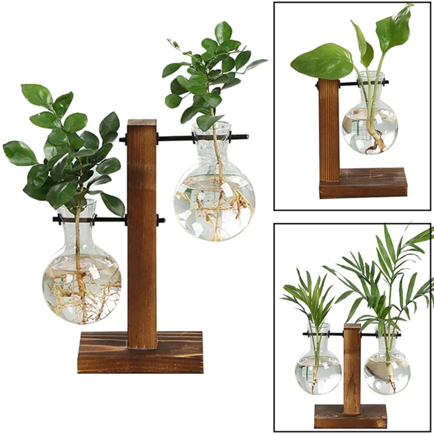 Vintage Wooden Frame Terrarium Glass Flower Pot