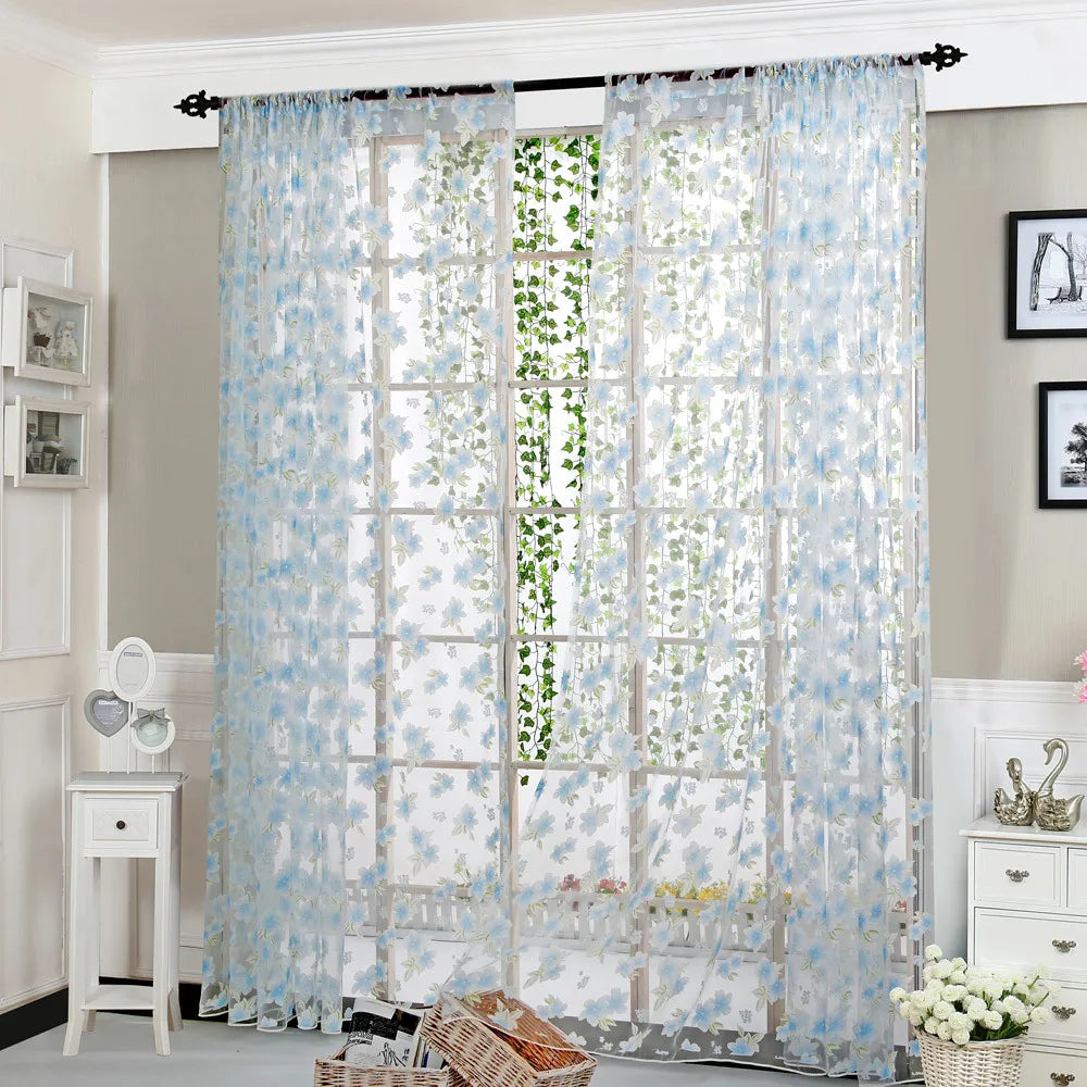 Elegant Flower Sheer Tulle Window Curtain Drapes