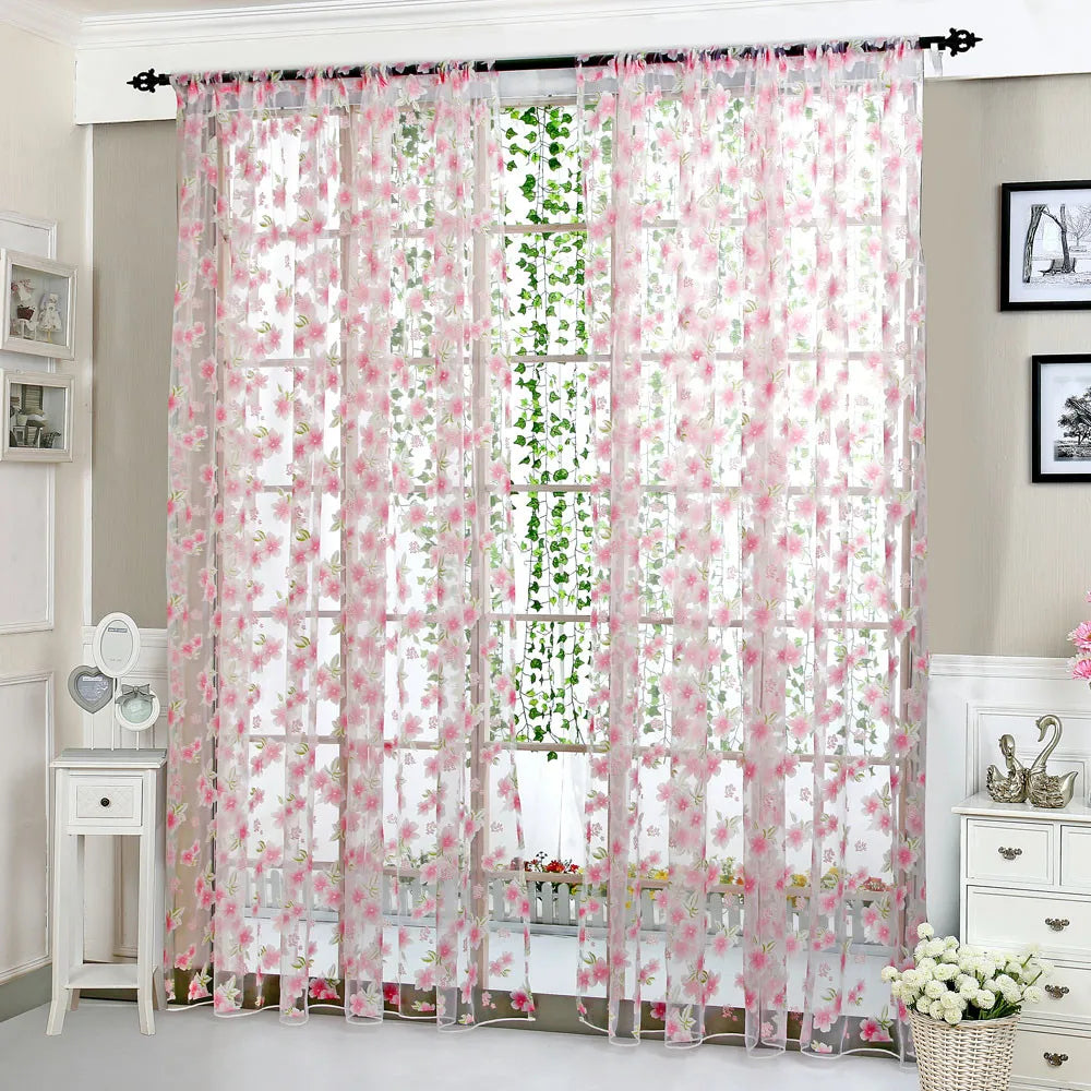 Elegant Flower Sheer Tulle Window Curtain Drapes