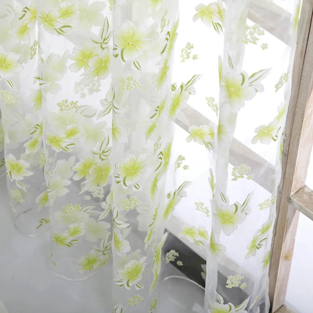 Elegant Flower Sheer Tulle Window Curtain Drapes