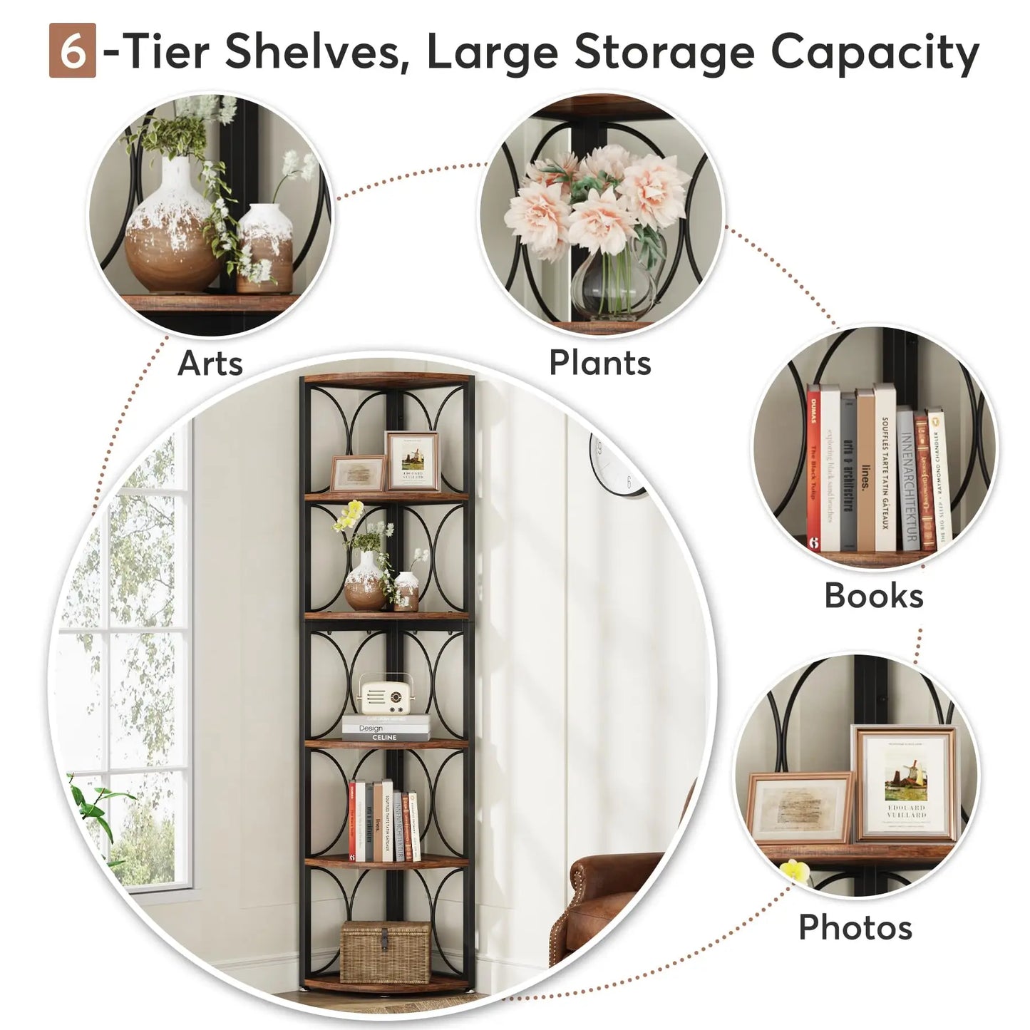 67 Inch Tall Rustic Corner Shelf Bookcase Unit