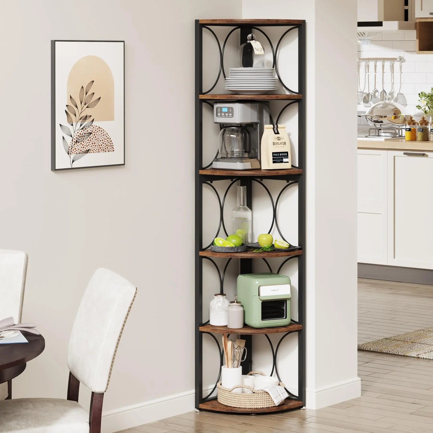 67 Inch Tall Rustic Corner Shelf Bookcase Unit