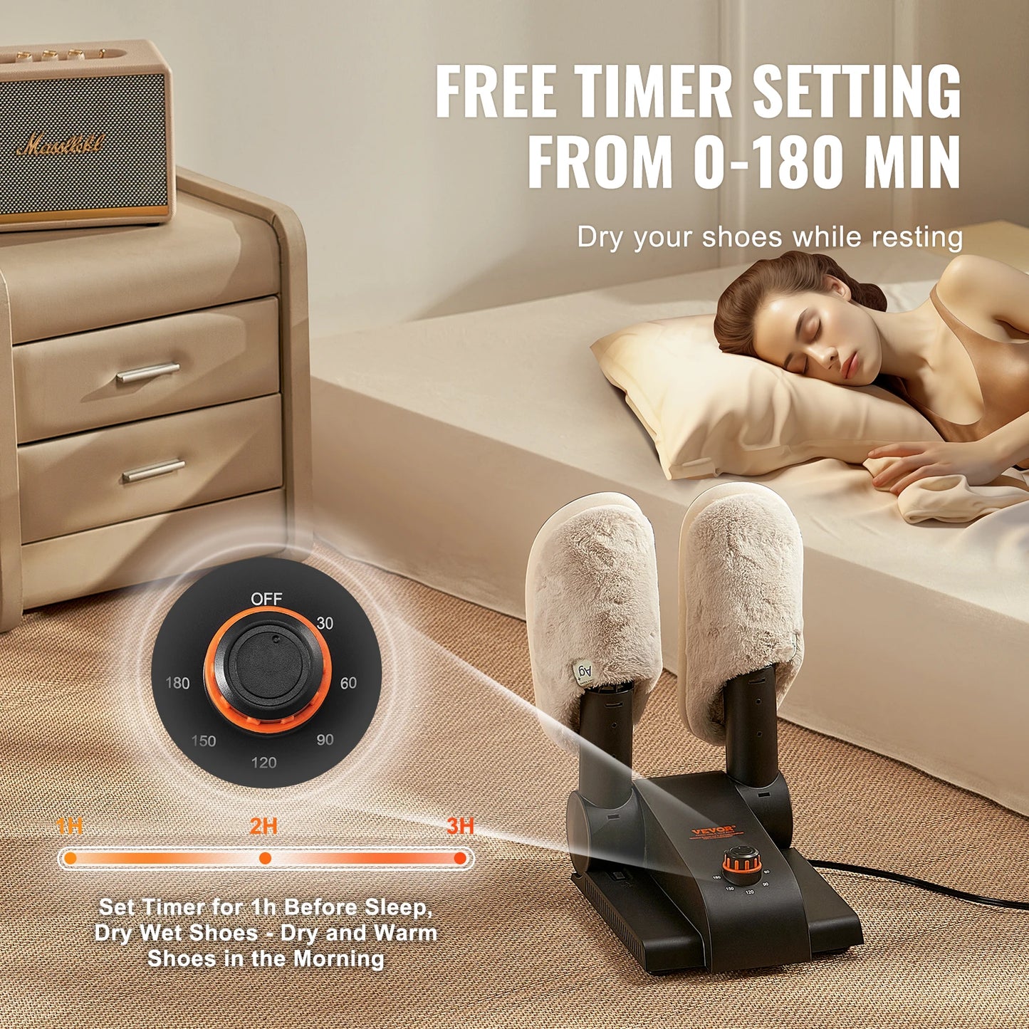 Portable 180 Degree Foldable Shoe Dryer with Timer