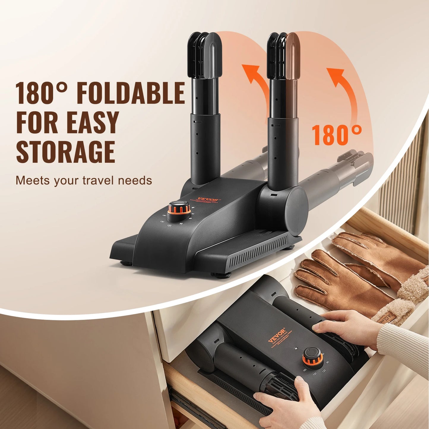 Portable 180 Degree Foldable Shoe Dryer with Timer