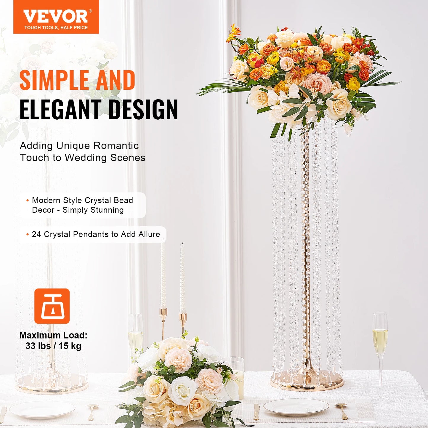 Elegant Gold Metal Wedding Flower Stand Centerpiece