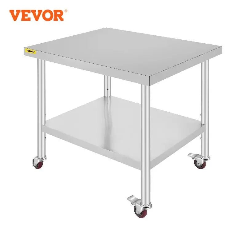 Stainless Steel Kitchen Prep Table with Wheels and Backsplash