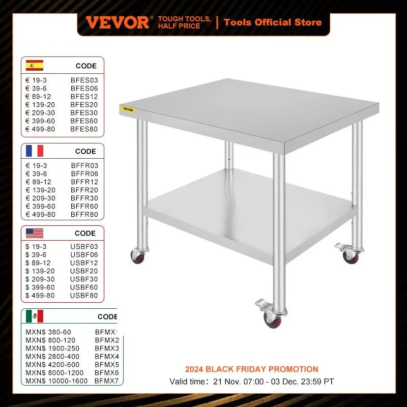 Stainless Steel Kitchen Prep Table with Wheels and Backsplash