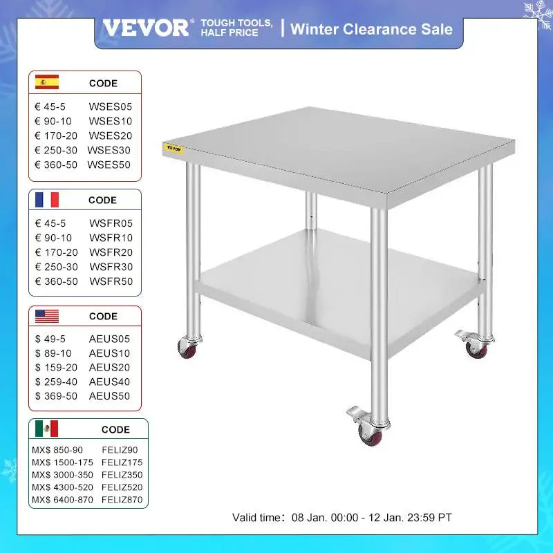 Stainless Steel Kitchen Prep Table with Wheels and Backsplash