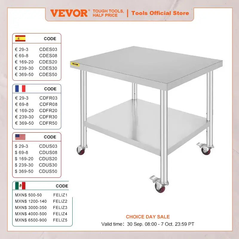Stainless Steel Kitchen Prep Table with Wheels and Backsplash