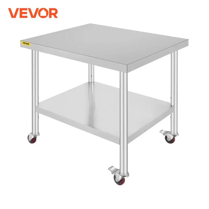 Stainless Steel Kitchen Prep Table with Wheels and Backsplash