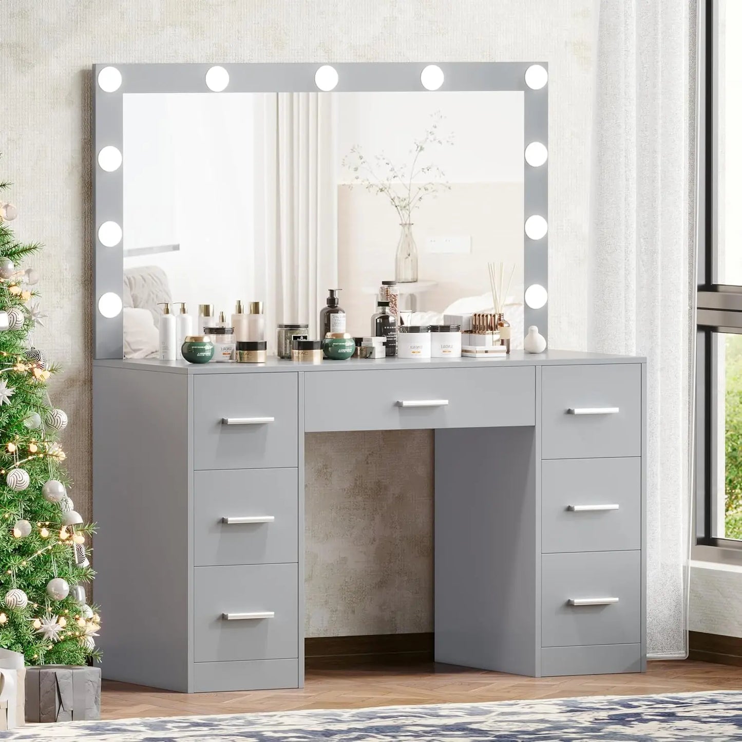 Lighted Vanity Makeup Table with Adjustable Brightness