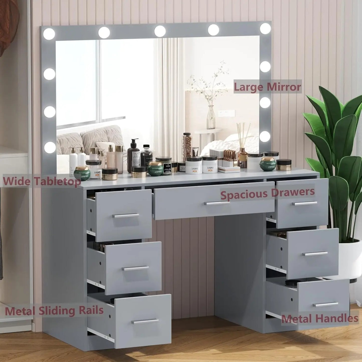 Lighted Vanity Makeup Table with Adjustable Brightness