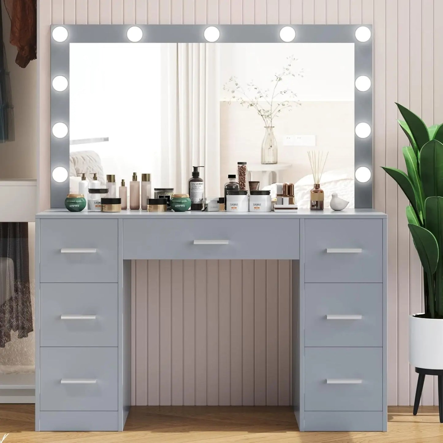 Lighted Vanity Makeup Table with Adjustable Brightness