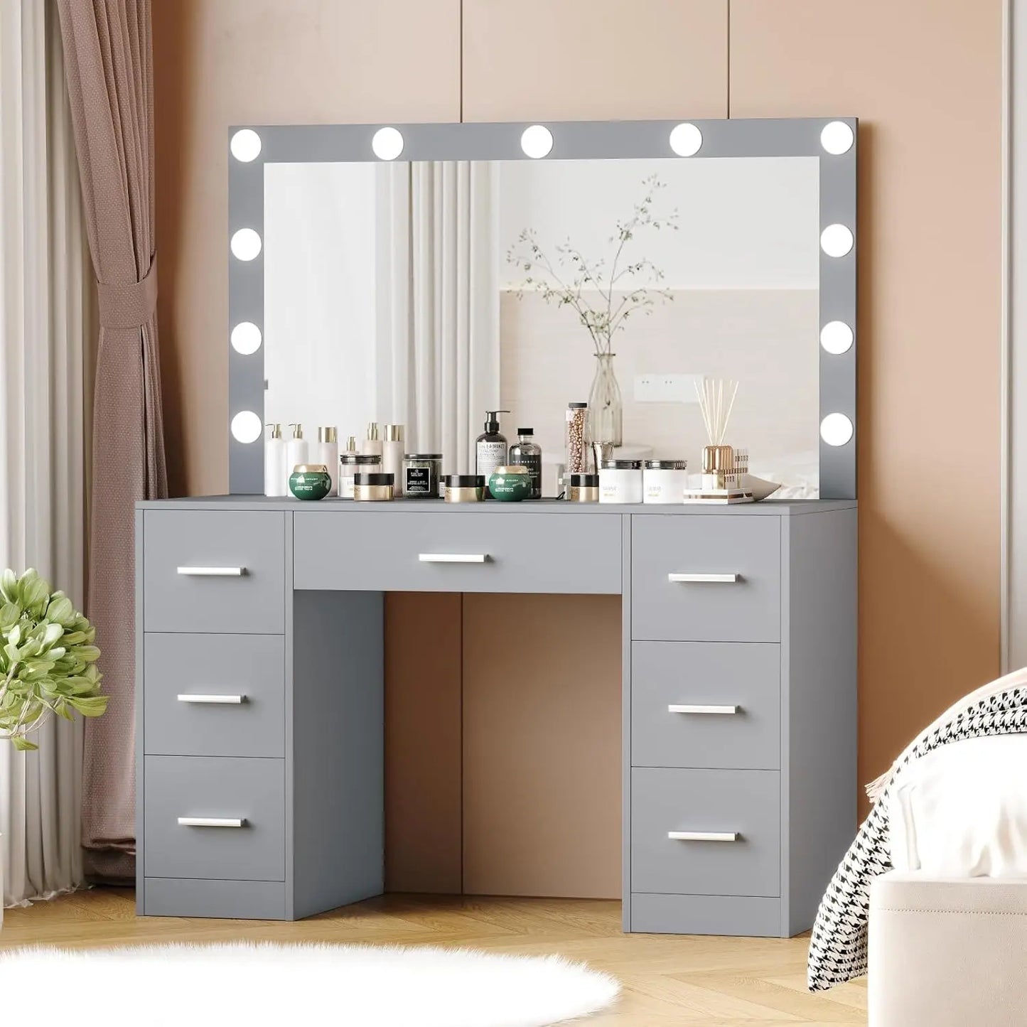 Lighted Vanity Makeup Table with Adjustable Brightness