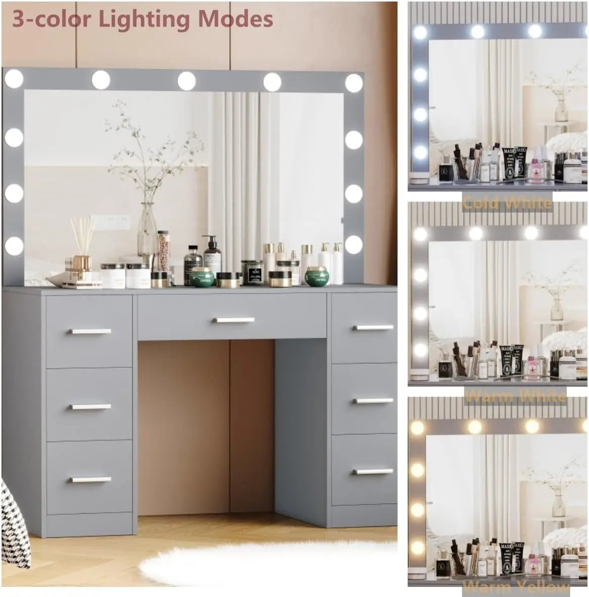 Lighted Vanity Makeup Table with Adjustable Brightness