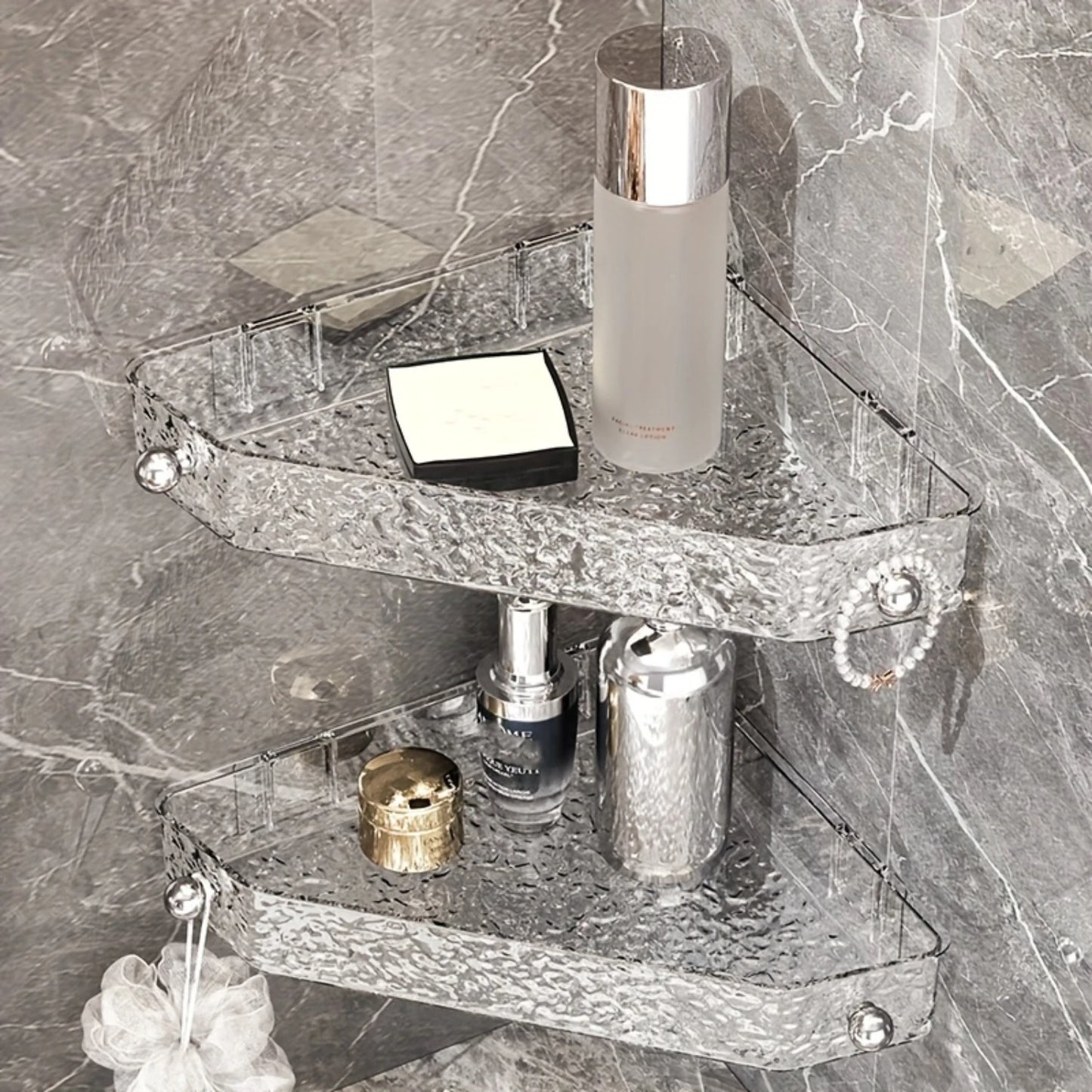 Waterproof Glacier Pattern Bathroom Corner Shelf
