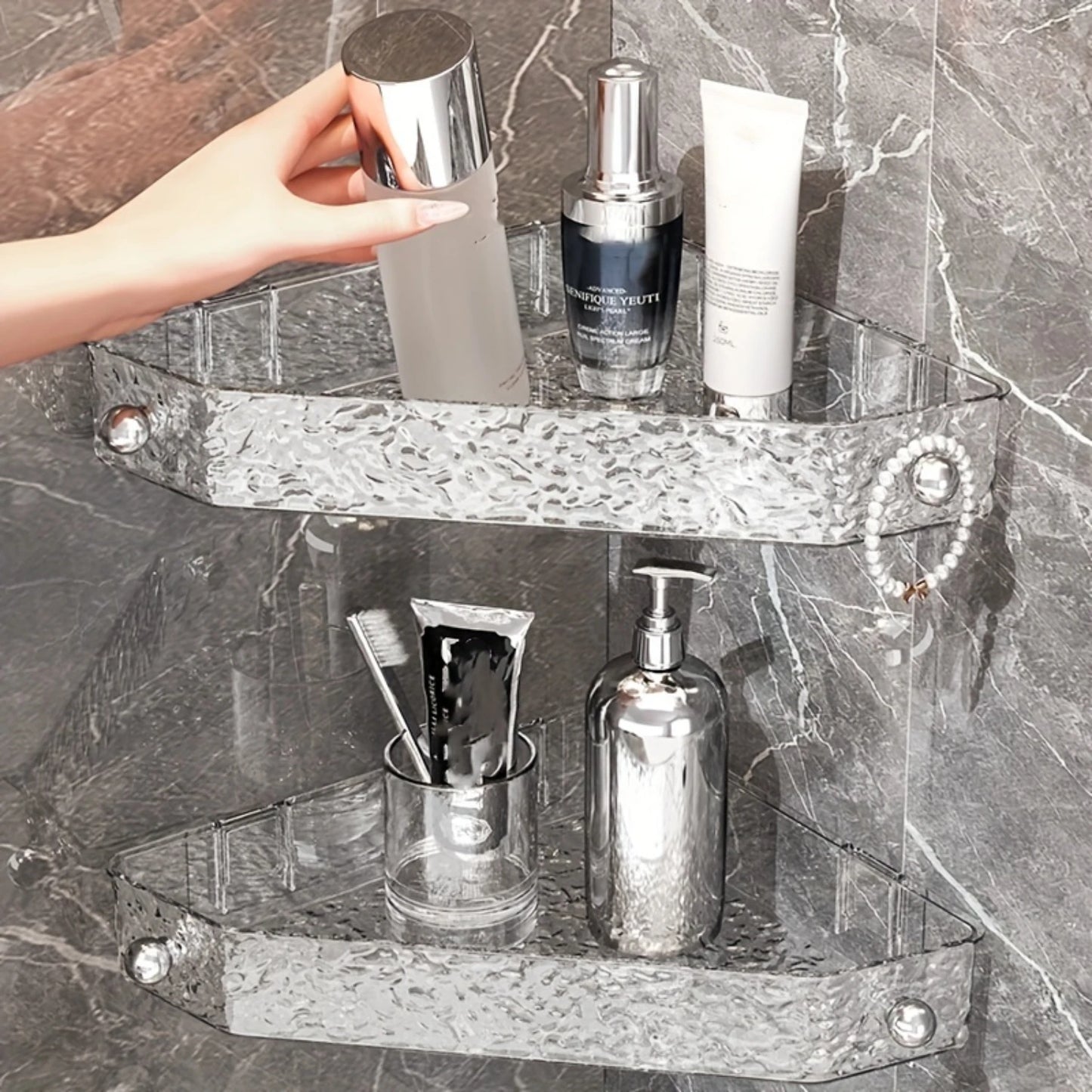 Waterproof Glacier Pattern Bathroom Corner Shelf