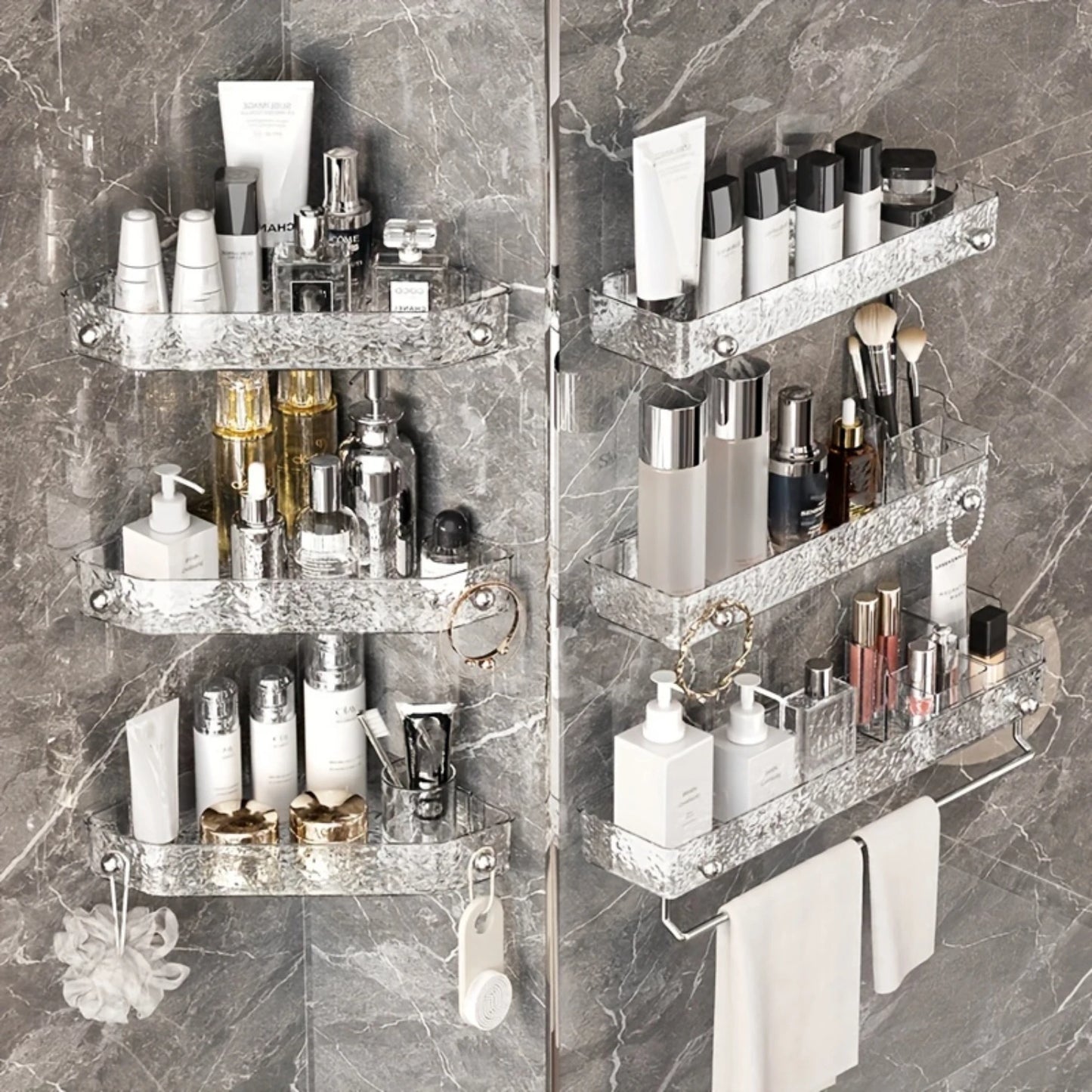 Waterproof Glacier Pattern Bathroom Corner Shelf