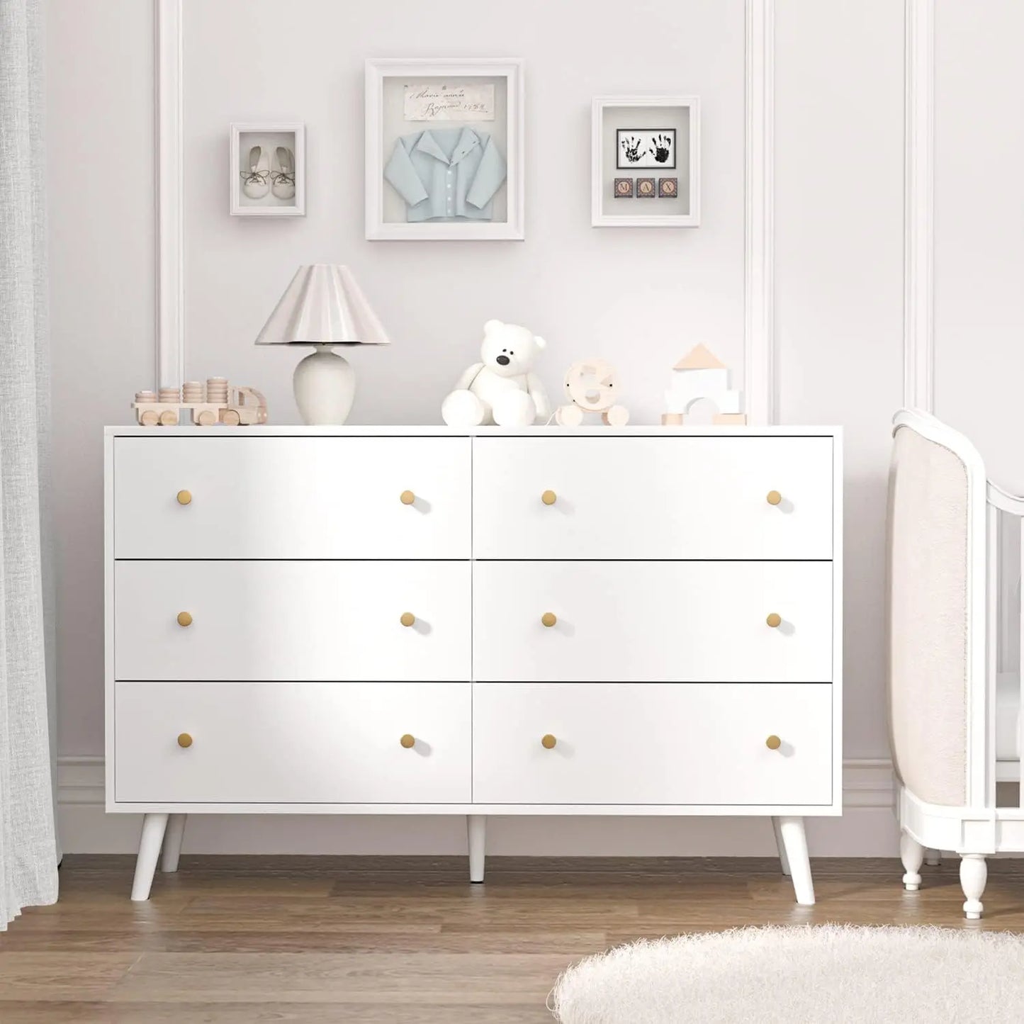 Elegant White Dresser with 6 Spacious Drawers