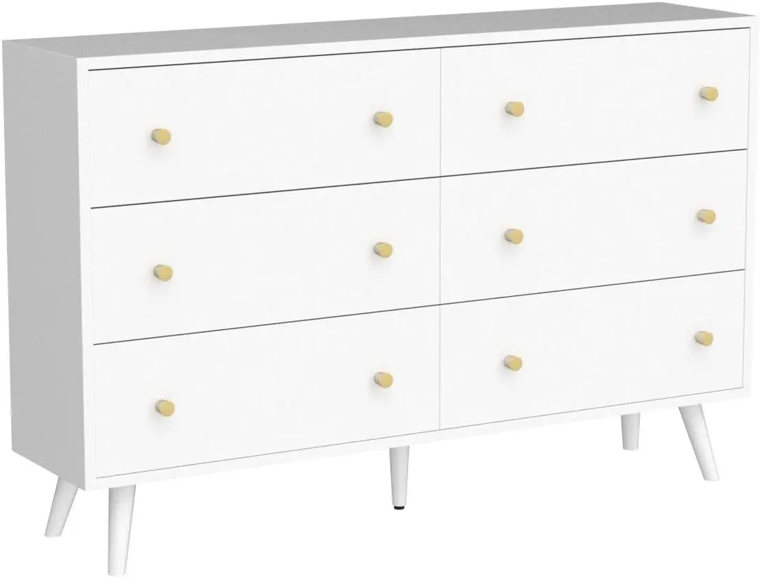 Elegant White Dresser with 6 Spacious Drawers