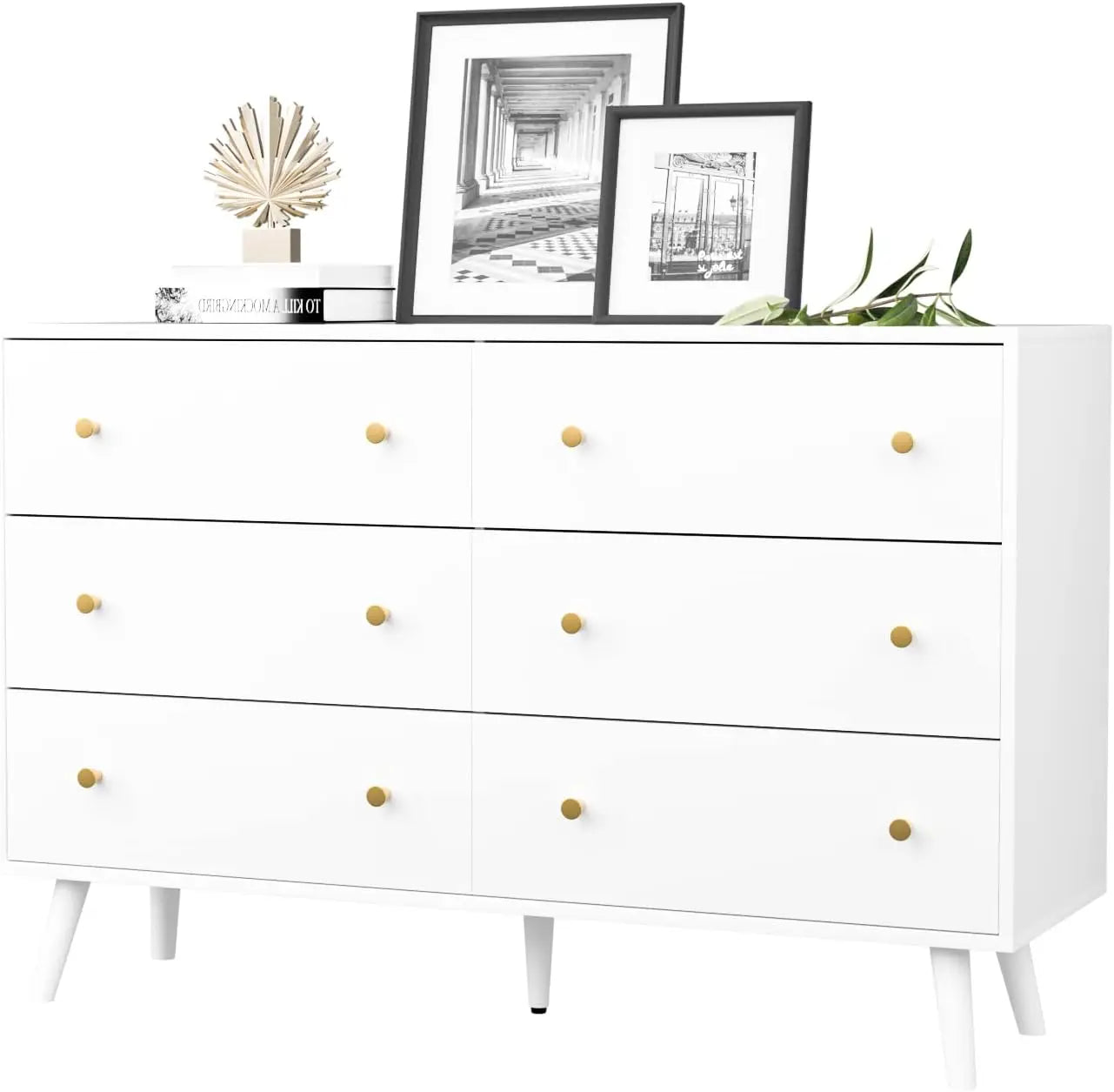 Elegant White Dresser with 6 Spacious Drawers