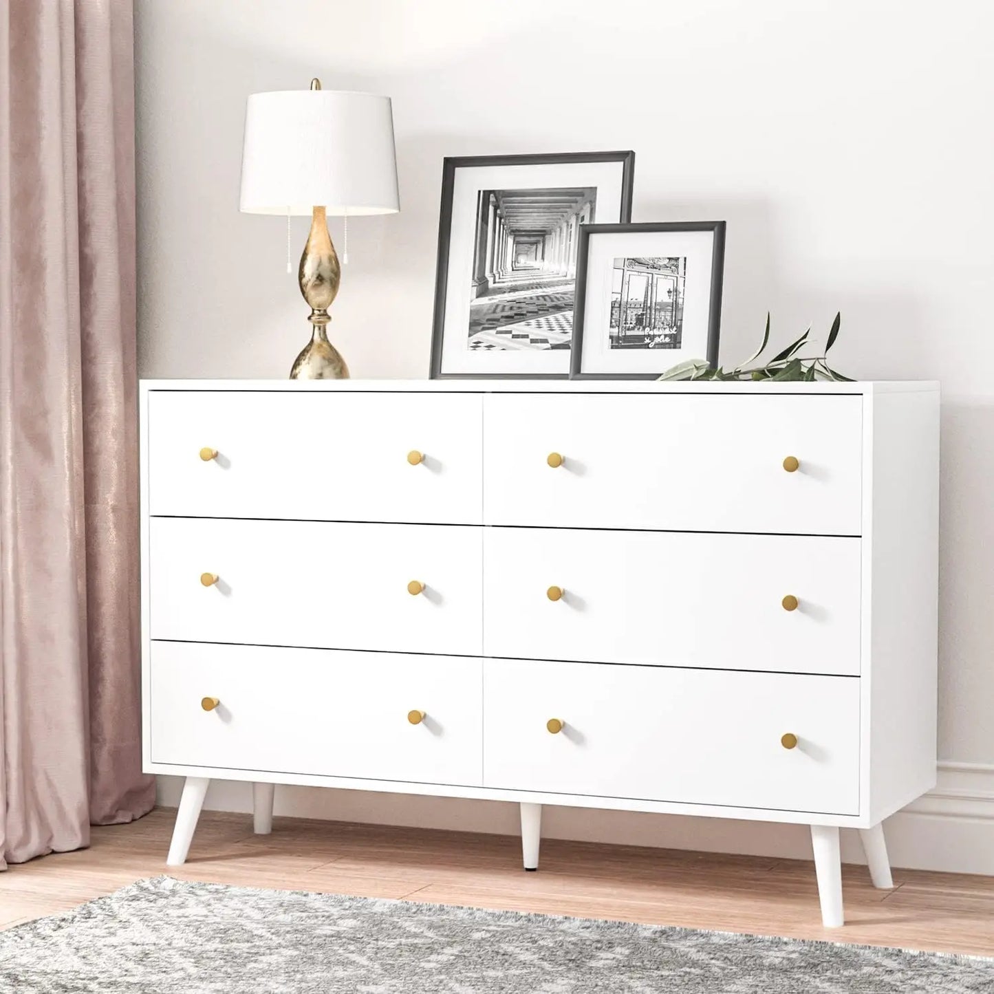 Elegant White Dresser with 6 Spacious Drawers