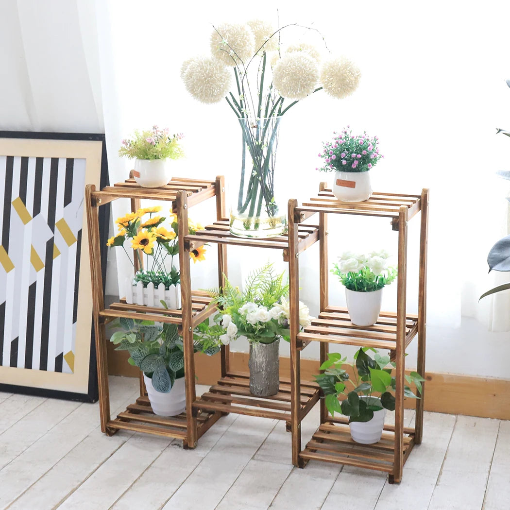 Rustic 8 Tier Wooden Plant Stand for Indoor Outdoor Plants